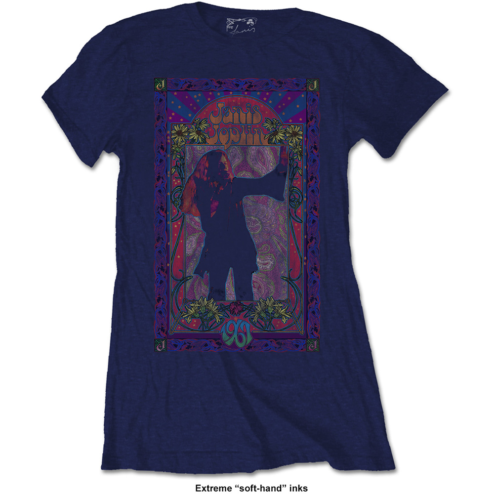 Janis Joplin tričko Paisley & Flowers Frame Modrá S