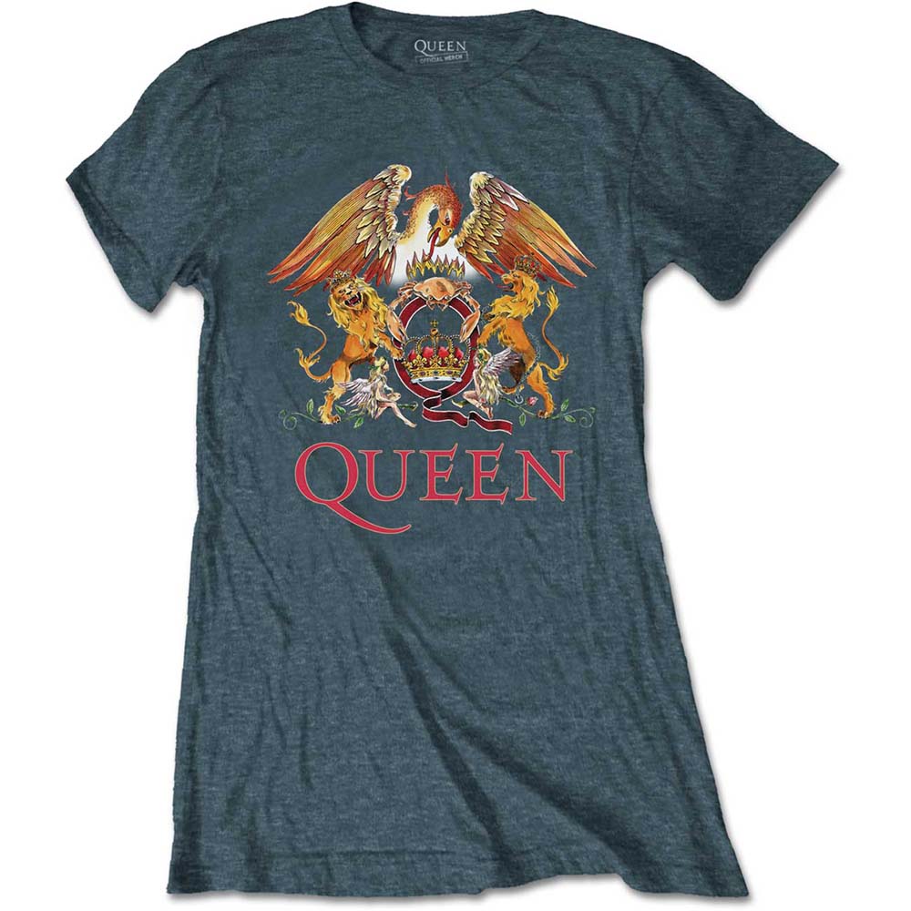 Queen tričko Classic Crest Modrá XXL