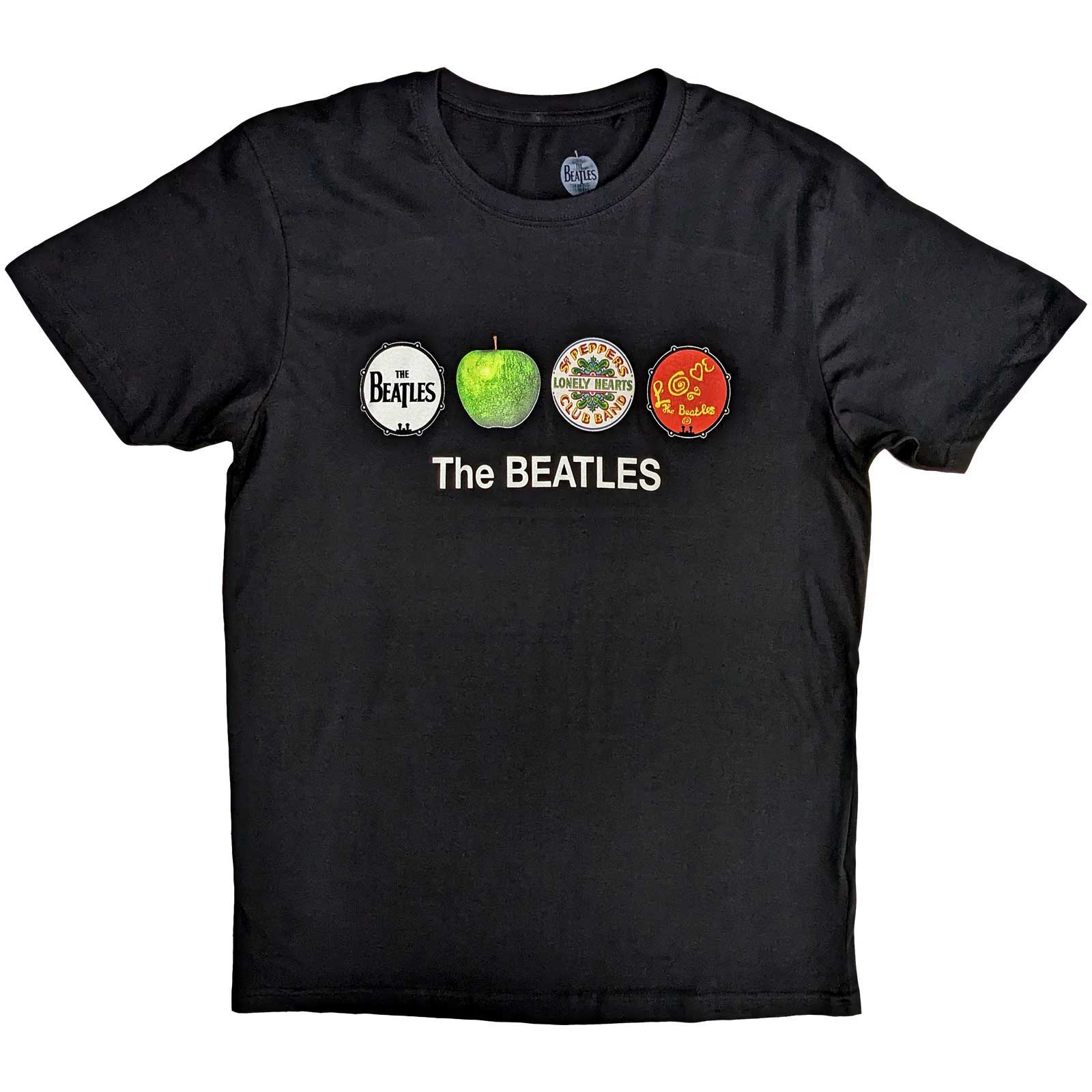 The Beatles tričko Apple & Drums Čierna S