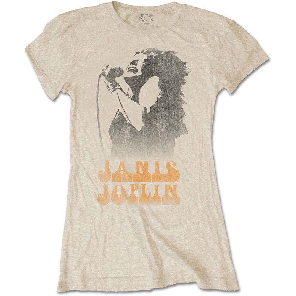 Janis Joplin tričko Working The Mic Natural S