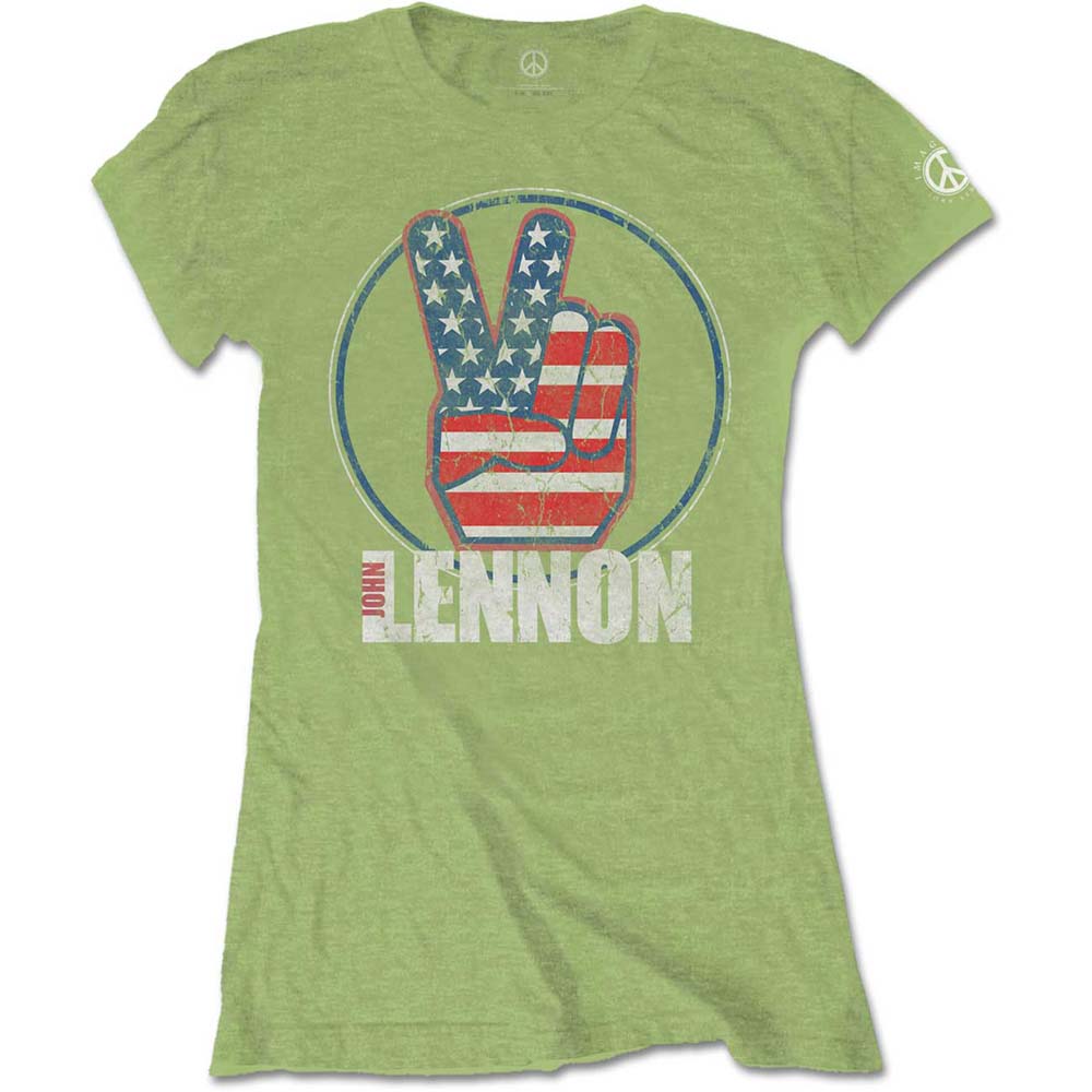 John Lennon tričko Peace Fingers US Flag Zelená M