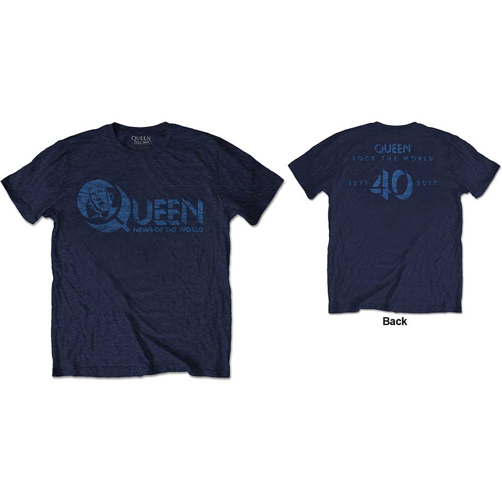Queen tričko News of the World 40th Vintage Logo Modrá M