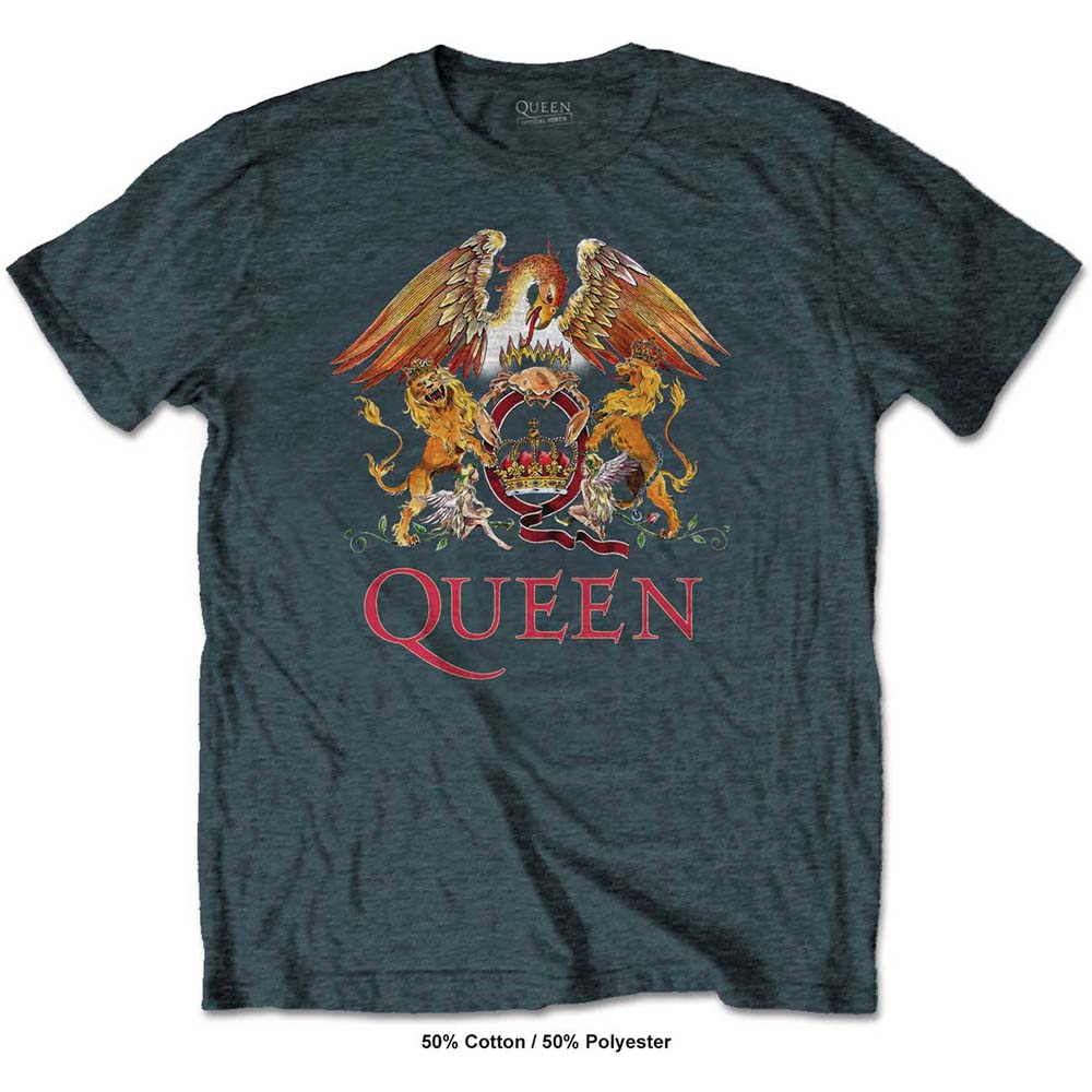 Queen tričko Classic Crest Modrá XL