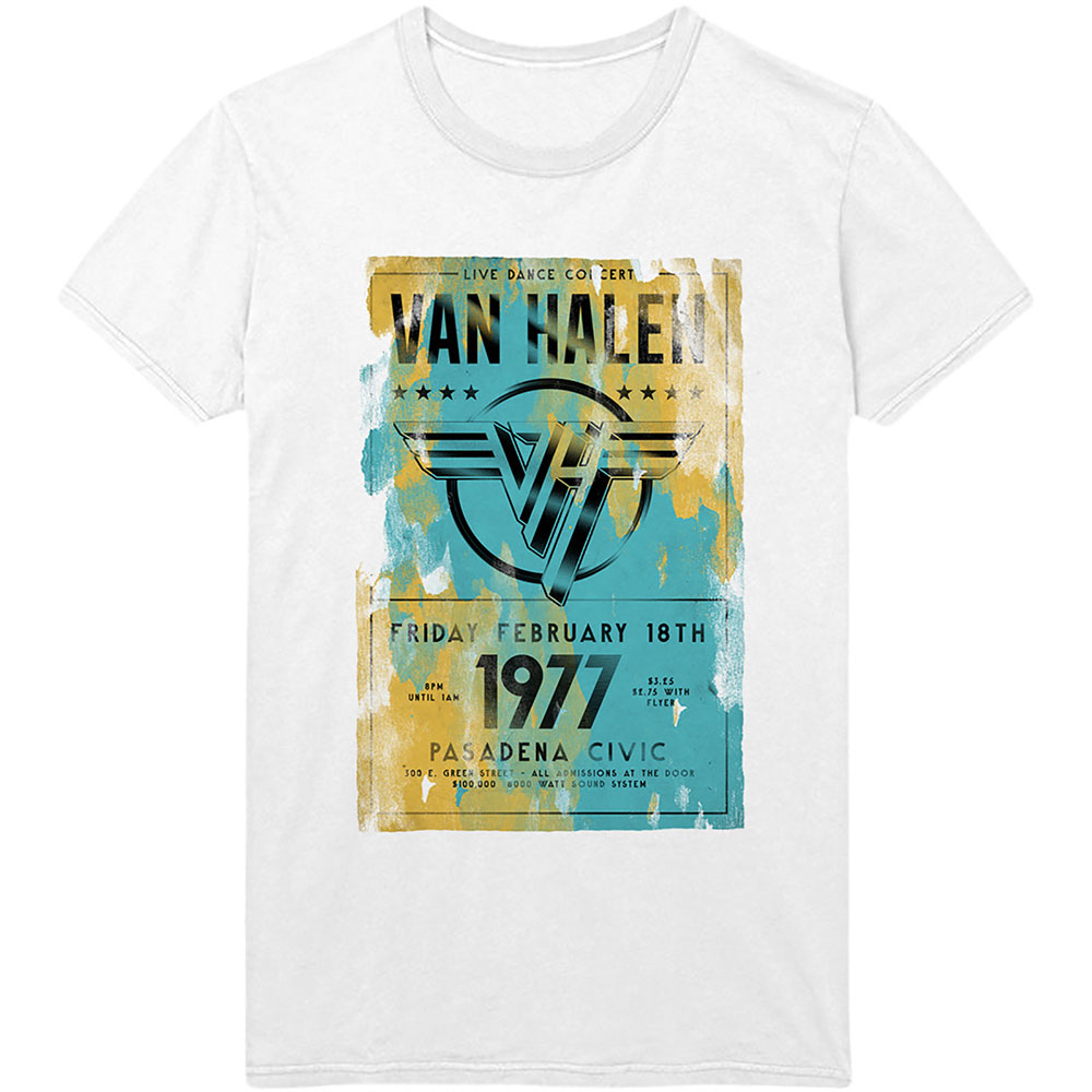Van Halen tričko Pasadena \'77 Biela L