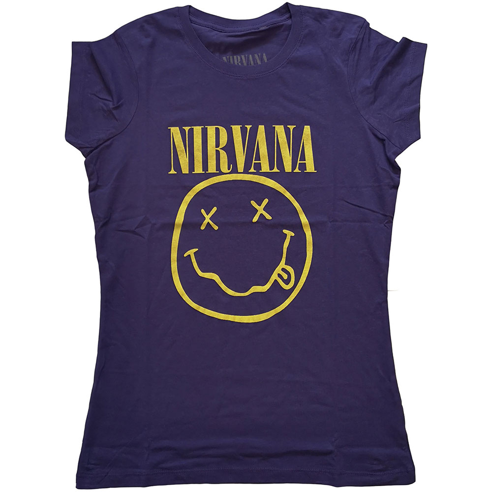 Nirvana tričko Yellow Smiley Fialová S