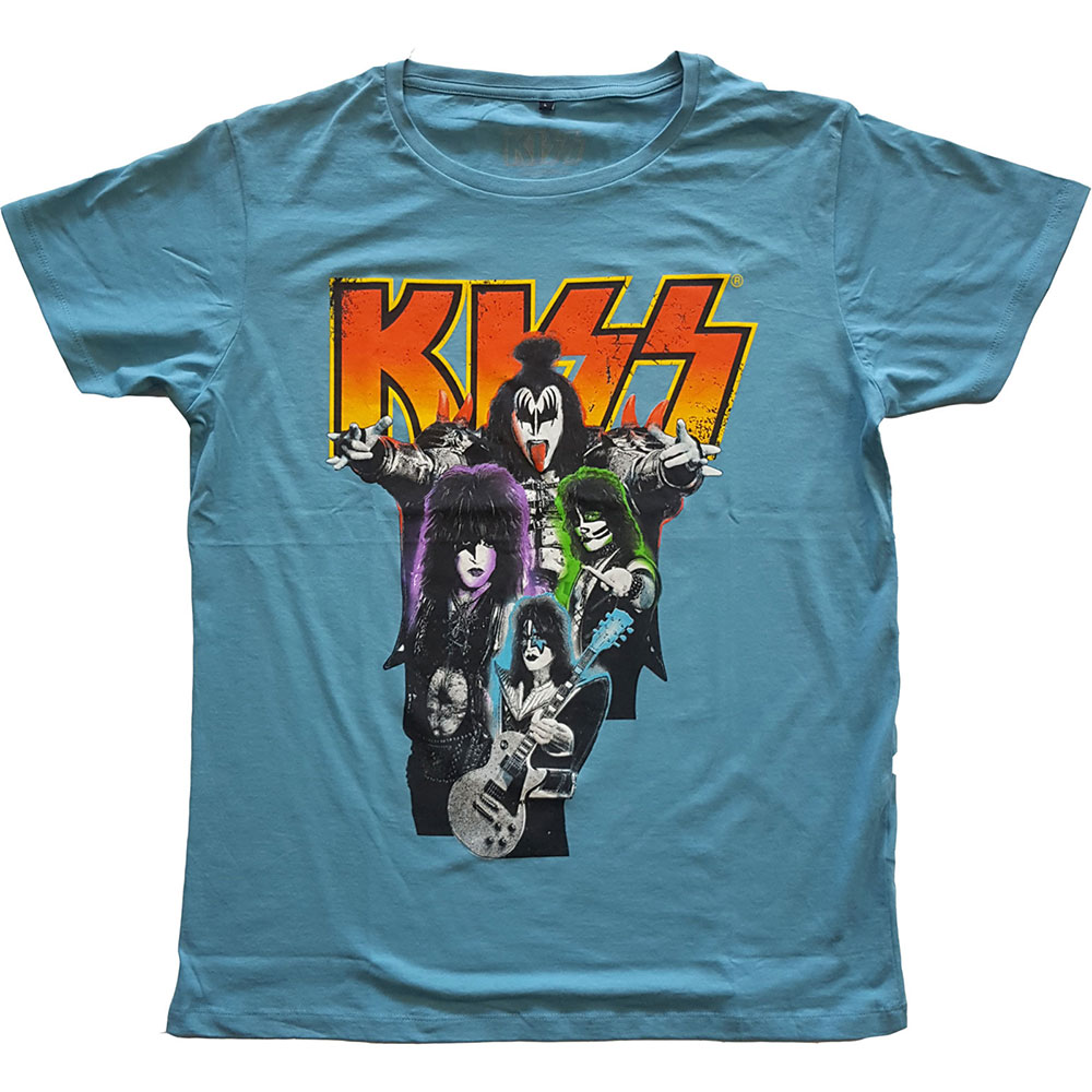 Kiss tričko Neon Band Modrá XS