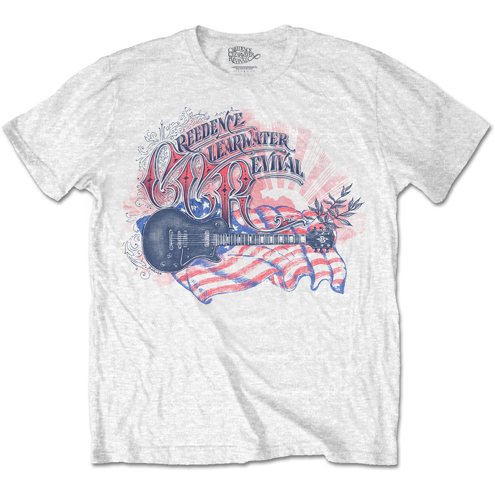 Creedence Clearwater Revival tričko Guitar & Flag Biela XXL