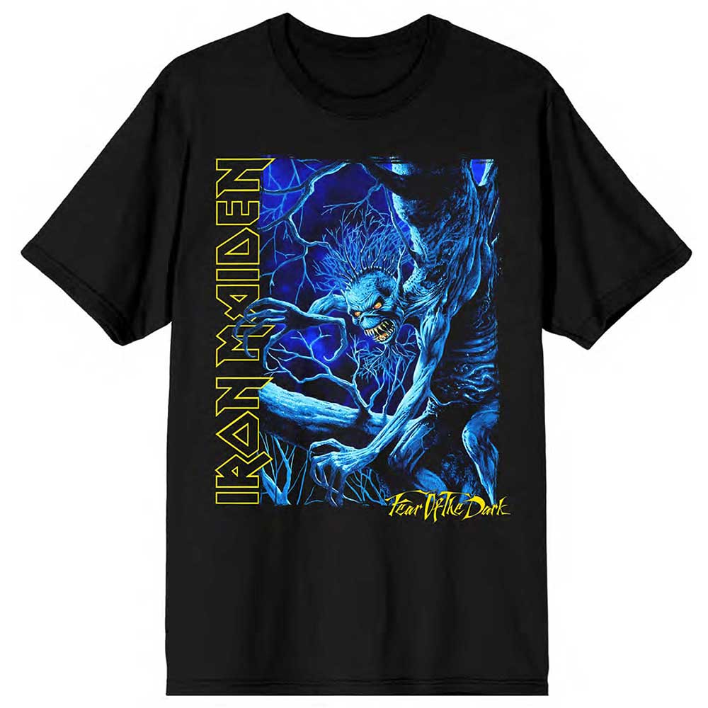 Iron Maiden tričko Fear of the Dark Blue Tone Eddie Vertical Logo Čierna L