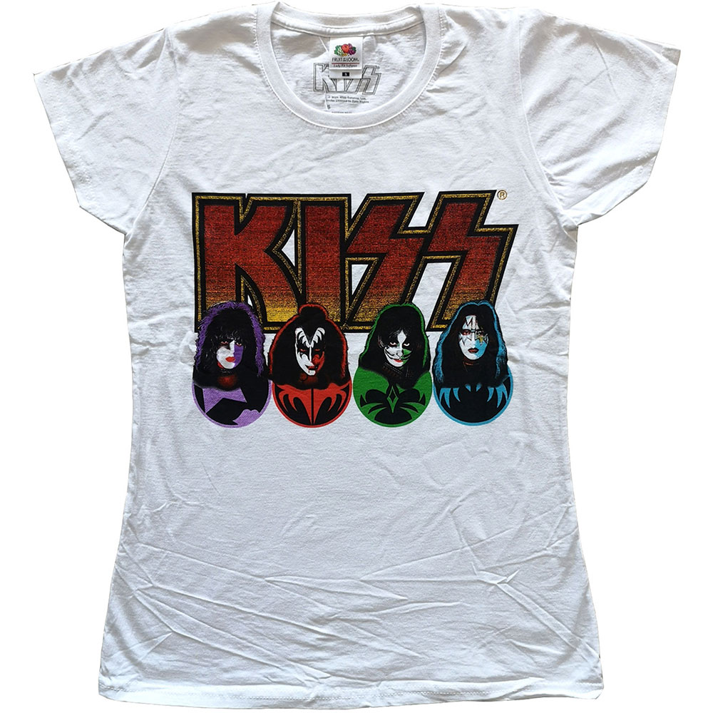 Kiss tričko Logo, Faces & Icons Biela XXL