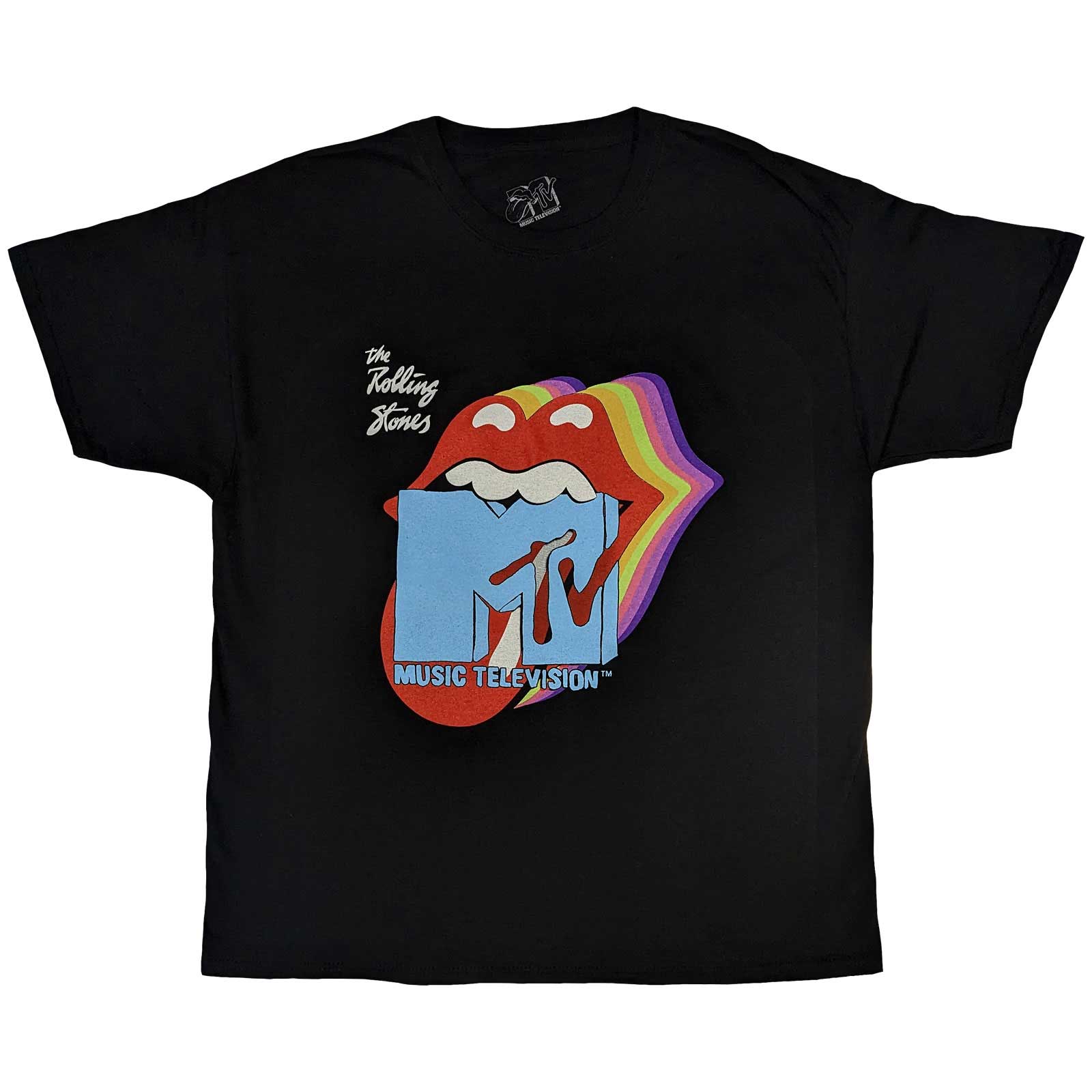 MTV tričko Rolling Stones Rainbow Shadow Tongue Čierna L