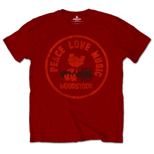 Woodstock tričko Love Peace Music Červená XL