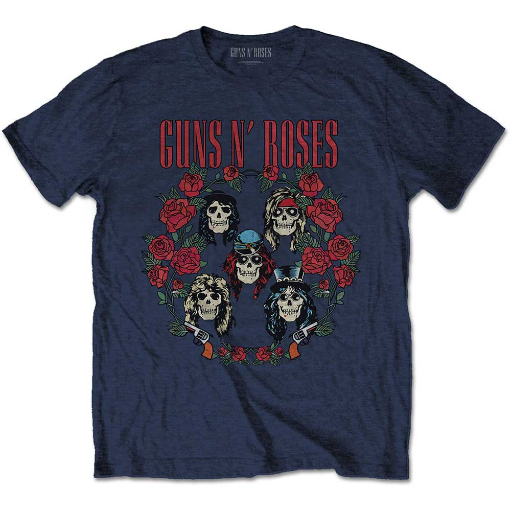 Guns N’ Roses tričko Skulls Wreath Modrá XXL