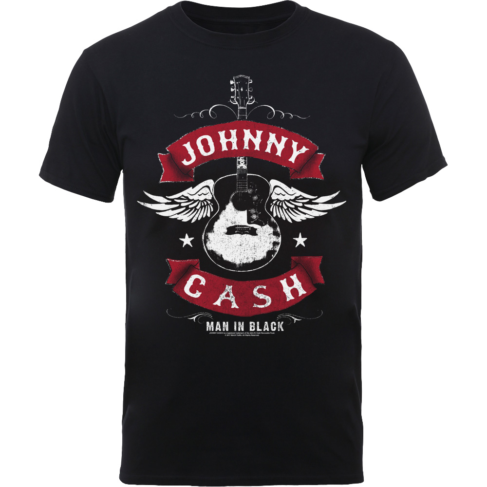 Johnny Cash tričko Winged Guitar Čierna XXL