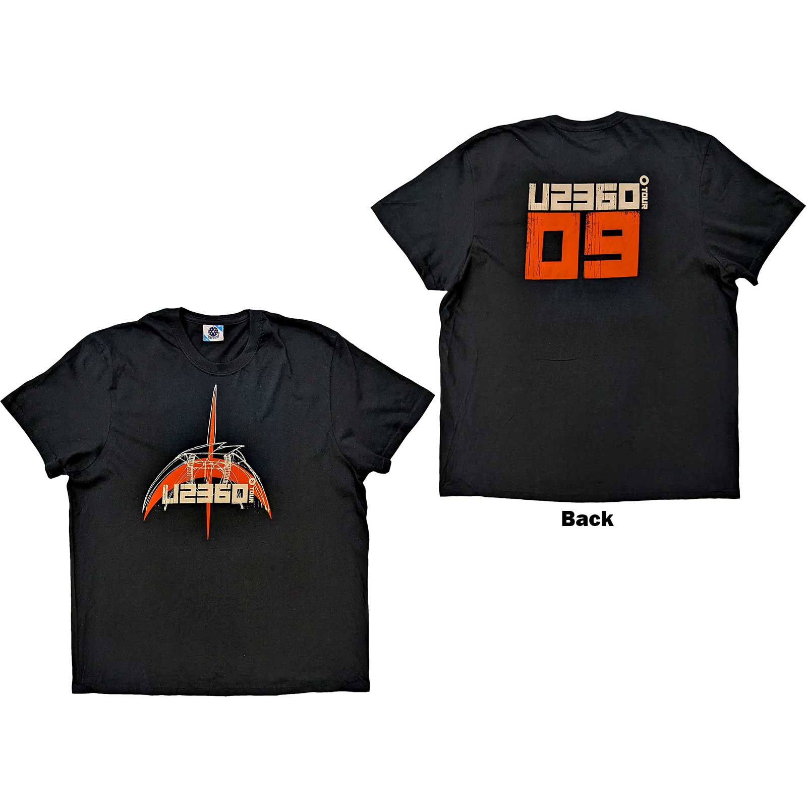 U2 tričko 360 Degree Tour 2009 Orange Logo Čierna S