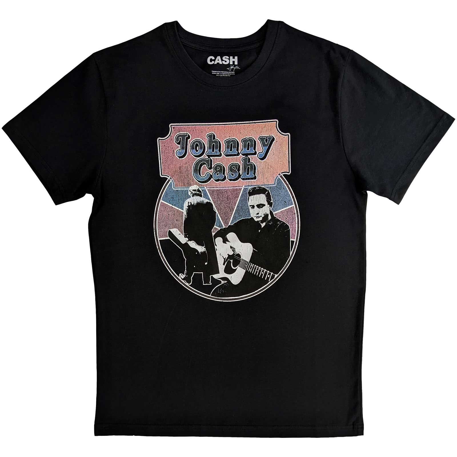 Johnny Cash tričko Walking Guitar & Front On Čierna M