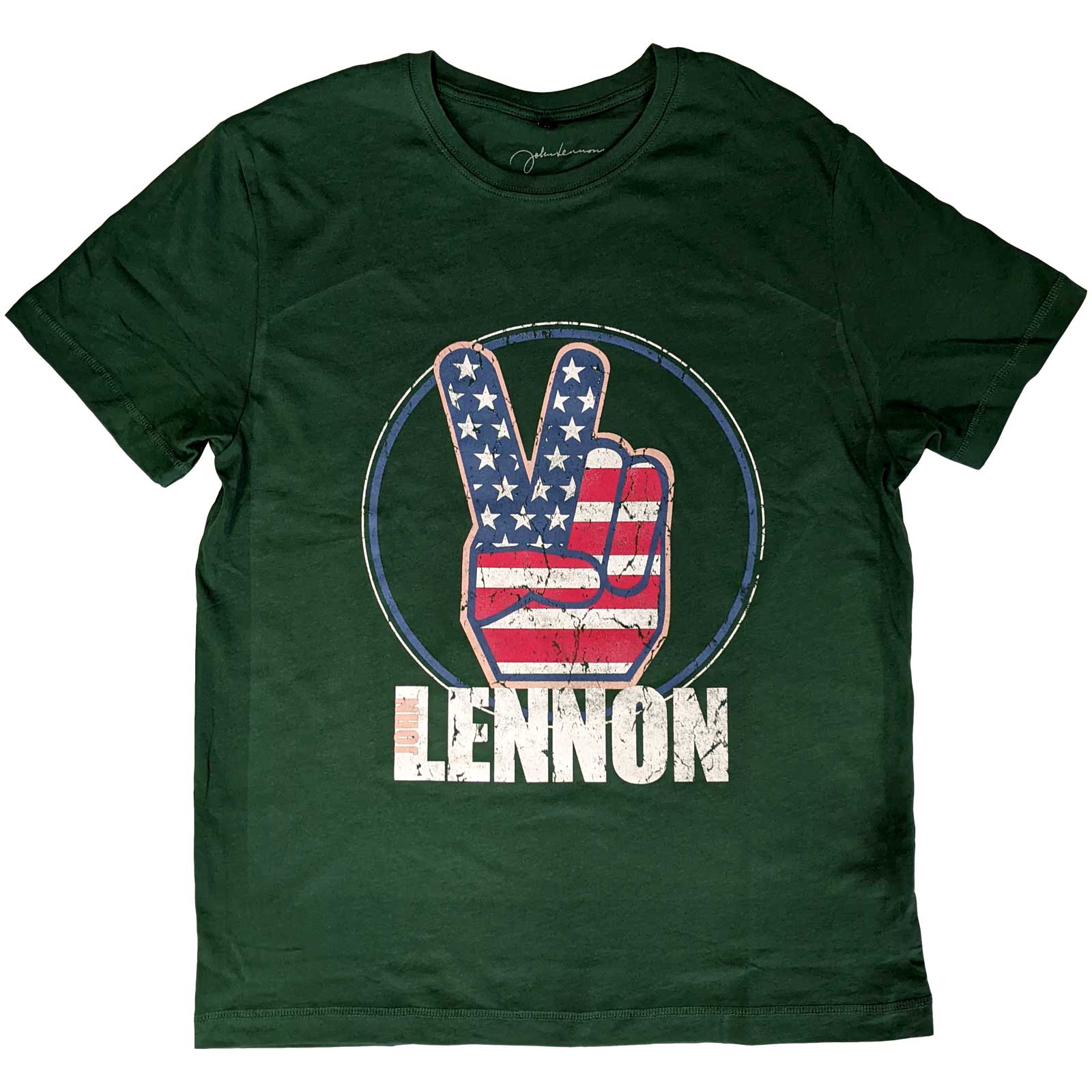 John Lennon tričko Peace Fingers US Flag Zelená 3XL