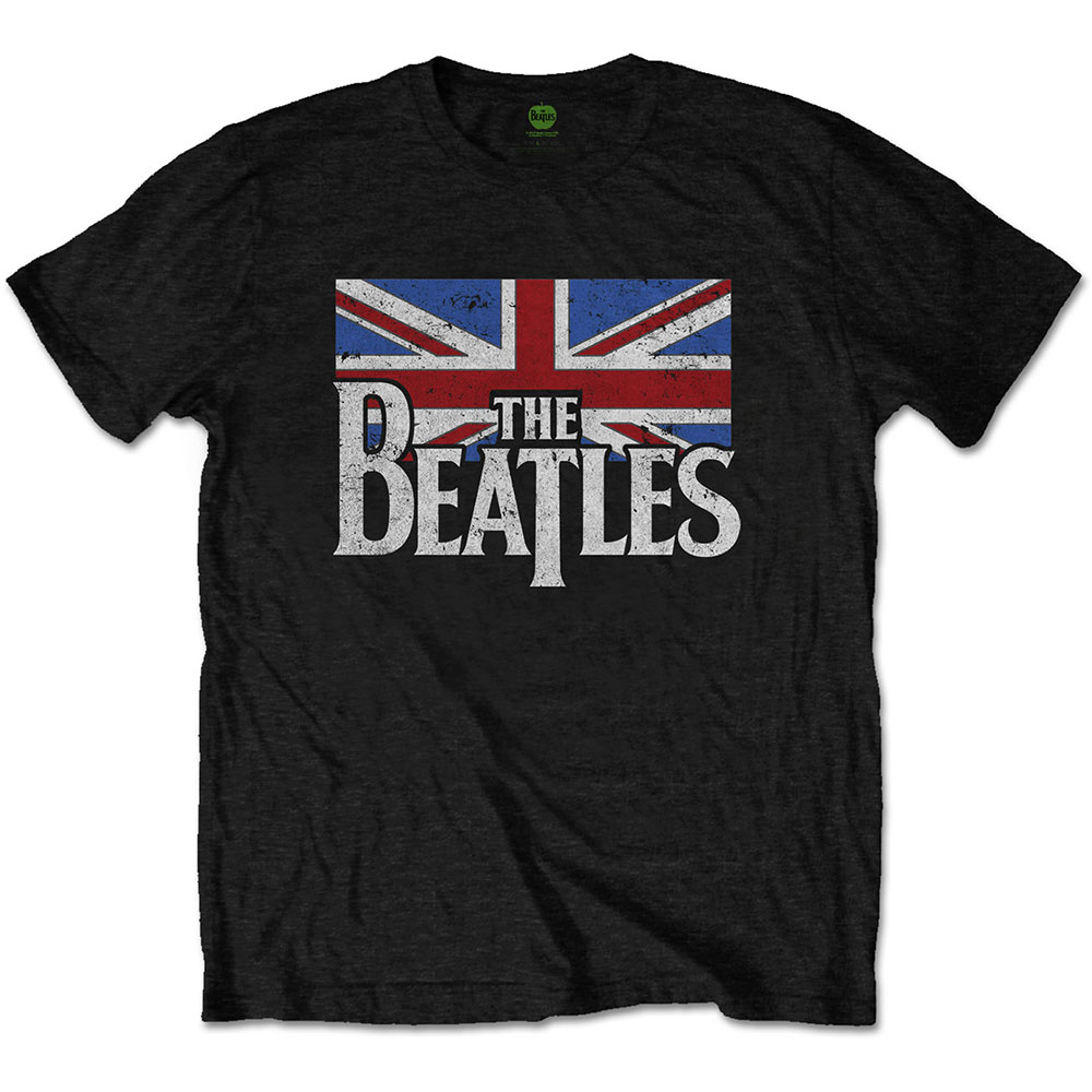 The Beatles tričko Drop T Logo & Vintage Flag Čierna M