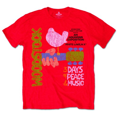 Woodstock tričko Classic Vintage Poster Červená XL