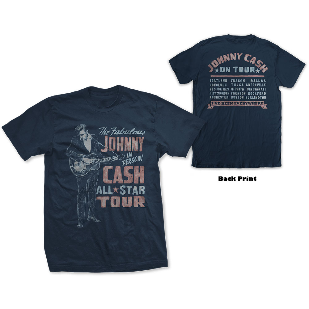 Johnny Cash tričko All Star Tour Modrá XXL