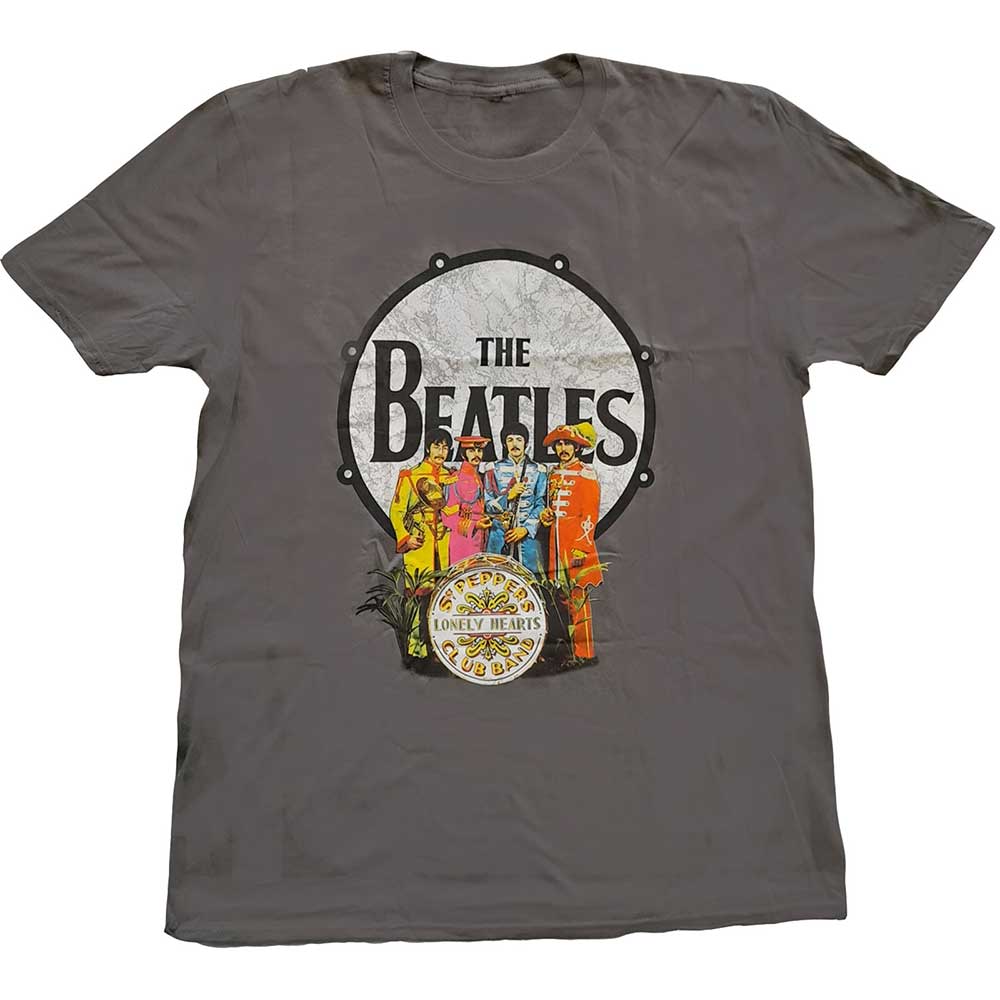 The Beatles tričko Sgt Pepper & Drum Šedá XXL